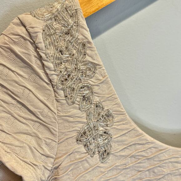 Free People Bringing Sexy Back Champagne Textured Beaded Mini Dress - size Small - Picture 4 of 8